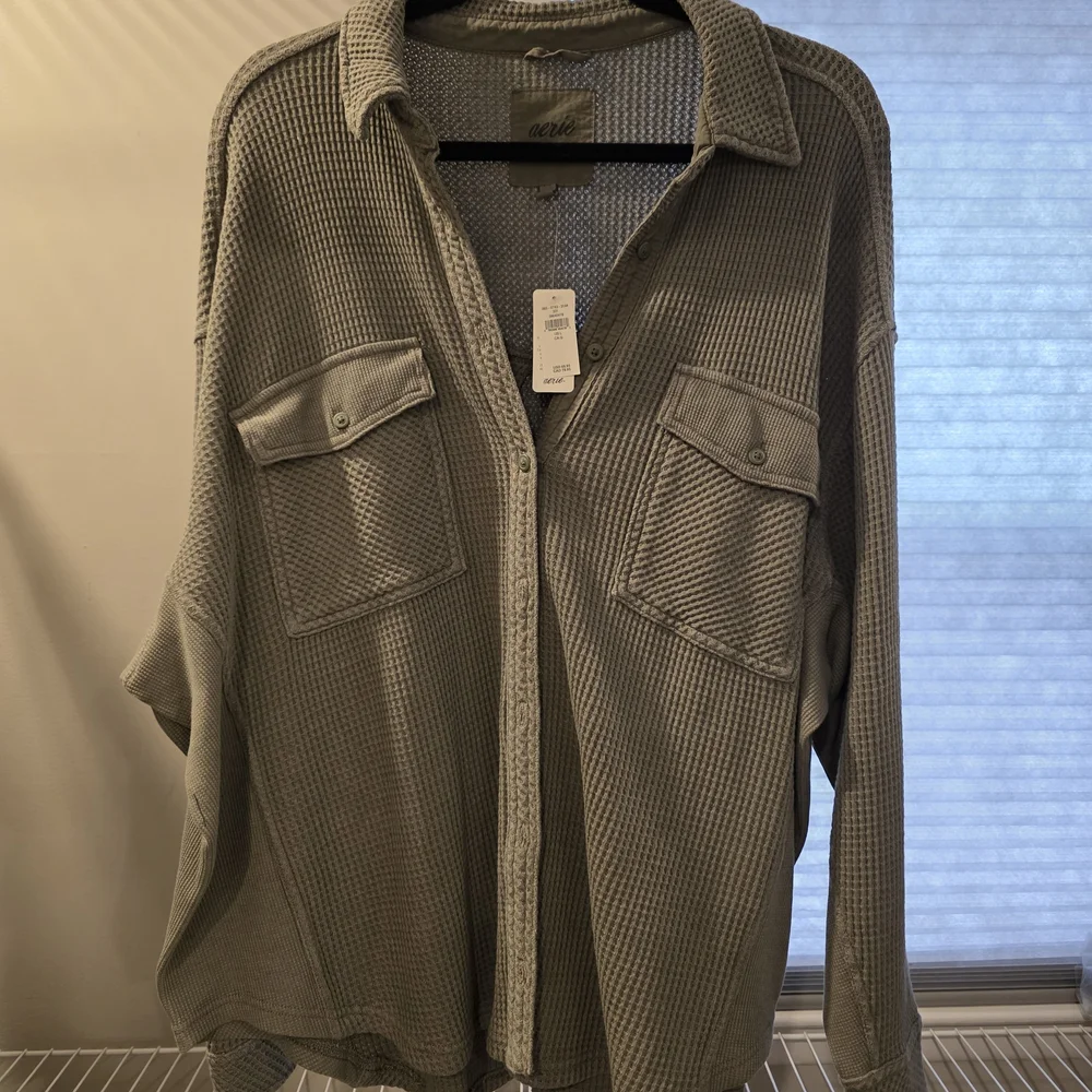 aerie Women's Waffle Knit Shacket in Olive - Picture 1 of 2